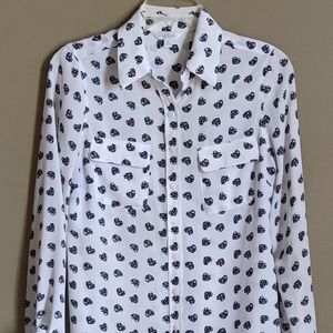 Charming Charlie Valentine Heart Print Button Down Long Sleeve Shirt S